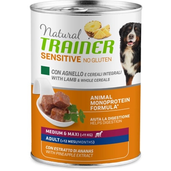 TRAINER NATURAL SENSITIVE NO GLUTEN MEDIUM & MAXI ADULT CON AGNELLO E CEREALI