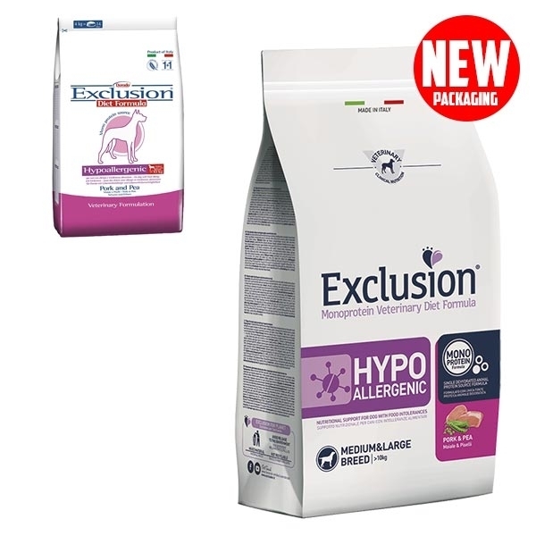 EXCLUSION DIET HYPOALLERGENIC MEDIUM/LARGE BREED MAIALE E PISELLI 