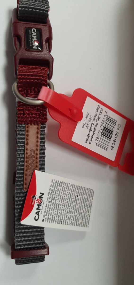 CAMON COLLARE REGOLABILE CAMON DOUBLE PREMIUM GRIGIO/ROSSO 