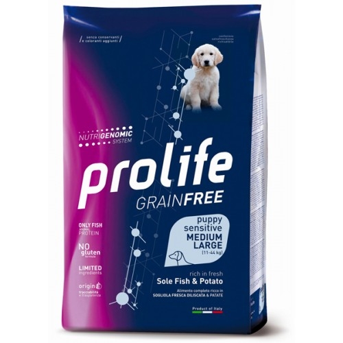 PROLIFE DOG  GRAINFREE SENSITIVE PUPPY SOLE F&P SOGLIOLA/PATATE MEDIUM/LARGE 