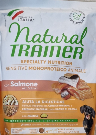 TRAINER  NATURAL SENSITIVE NO GLUTEN SMALL & TOY ADULT CON SALMONE Cani