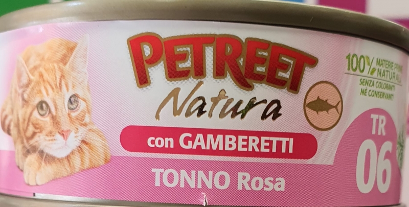 PETREET  NATURA TONNO ROSA CON GAMBERETTI Gatti