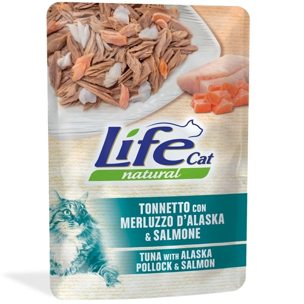 LIFE PET CARE  LIFE CAT NATURAL ADULT TONNETTO CON MERLUZZO D'ALASKA E SALMONE 
