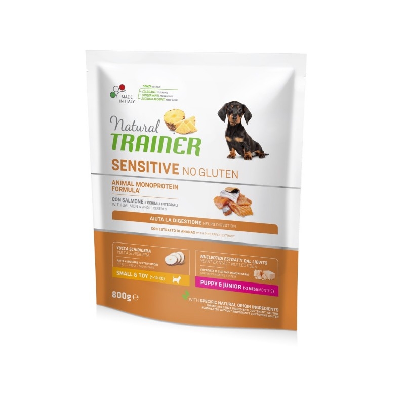 TRAINER  NATURAL SENSITIVE NO GLUTEN SMALL & TOY PUPPY & JUNIOR CON SALMONE 