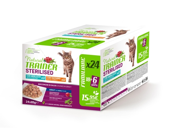 TRAINER NATURAL CAT MULTIPACK STERILIZZATO MERLUZZO E TACCHINO Gatti