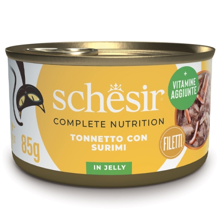 SCHESIR COMPLETE NUTRITION TONNETTO CON SURIMI IN GELATINA Gatti