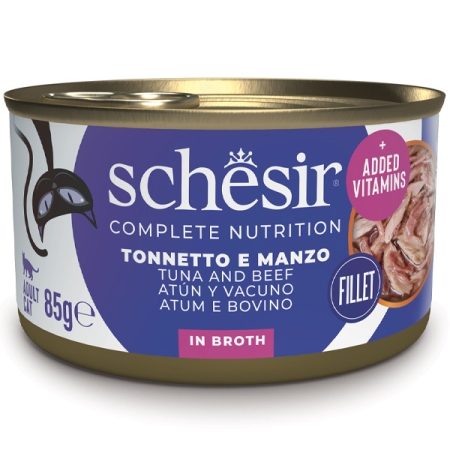 SCHESIR COMPLETE NUTRITION FILETTI TONNETTO E MANZO IN BRODO Gatti
