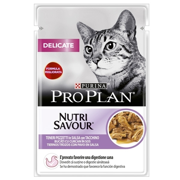 NESTLE' PURINA  PRO PLAN DELICATE NUTRISAVOUR CON TACCHINO IN SALSA