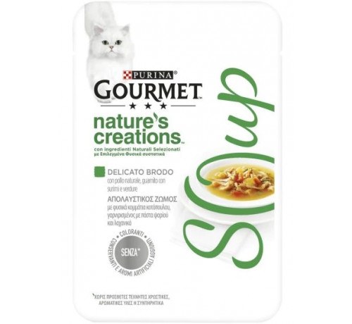NESTLE' PURINA  GOURMET SOUP CON FIOCCHI DI POLLO NATURALE E GUSTOSE VERDURE 