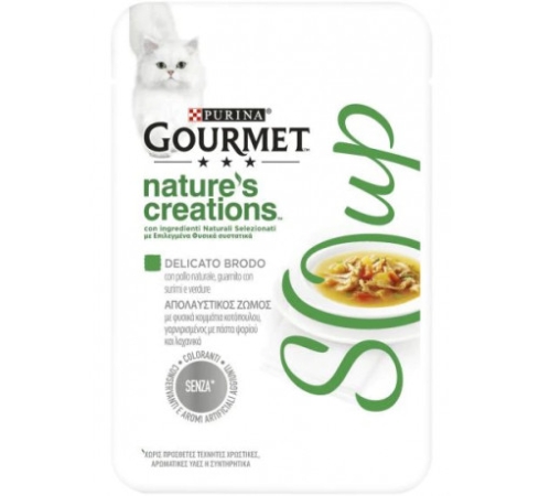 NESTLE' PURINA GOURMET SOUP CON FIOCCHI DI POLLO NATURALE E GUSTOSE VERDURE Gatti