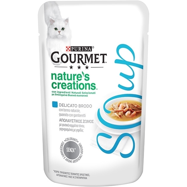 NESTLE' PURINA  GOURMET SOUP CON FILETTI DI TONNO NATURALE E GAMBERETTI INTERI 