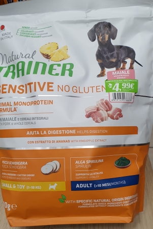 TRAINER SENSTIVE NO GLUTEN SMALL & TOY ADULT MAIALE Cani
