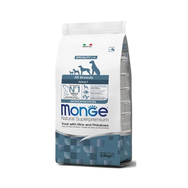 MONGE  NATURAL SUPERPREMIUM ALL BREEDS ADULT MONOPROTEIN TROTA CON RISO E PATATE