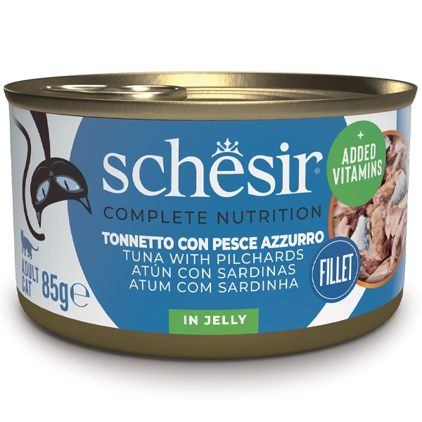 SCHESIR COMPLETE NUTRITION FILETTI TONNETTO CON PESCE AZZURRO IN JELLYZURRO IN GELATINA 