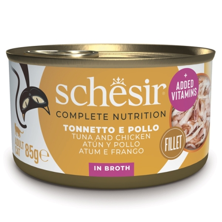 SCHESIR COMPLETE NUTRITION FILETTO TONNETTO CON POLLO E RISO IN BRODO Gatti