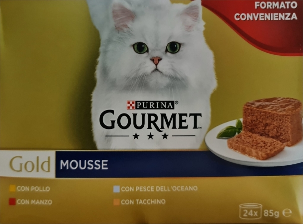 GOURMET GOLD MOUSSE MULTIPACK POLLO/MANZO/TACCHINO/PESCE DELL'OCEANO Gatti