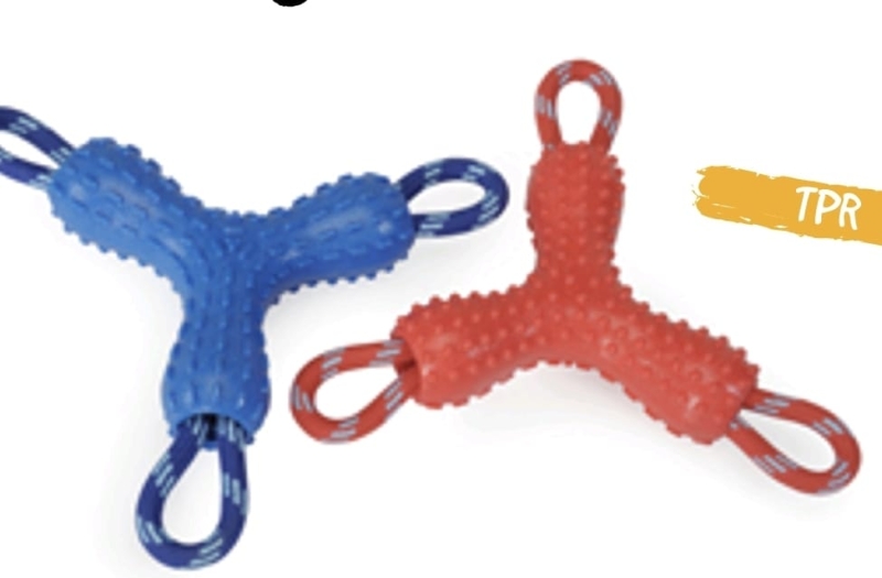 CAMON GIOCO CANE IN TPR CON CORDA IN POLIPROPILENE BLU + ROSSO