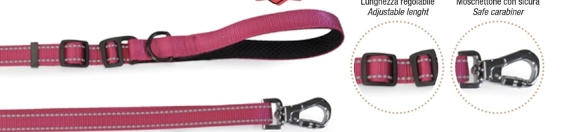 CAMON GUINZAGLIO REFLEX IN NYLON LUNGHEZZA REGOLABILE FUCSIA Cani