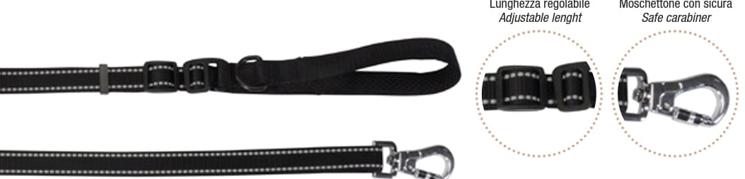 CAMON GUINZAGLIO REFLEX IN NYLON LUNGHEZZA REGOLABILE NERO 