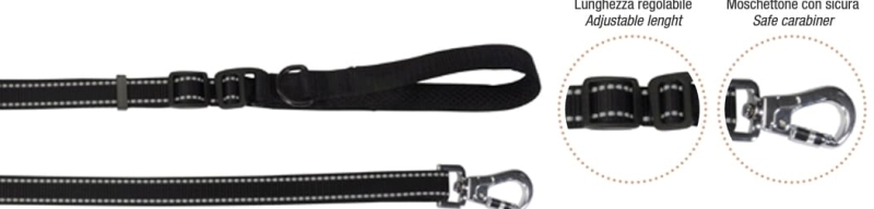CAMON GUINZAGLIO REFLEX IN NYLON LUNGHEZZA REGOLABILE NERO Cani