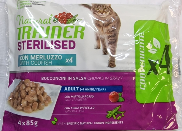 TRAINER NATURAL FELINE FLOWPACK STERILISED CON MERLUZZO Gatti