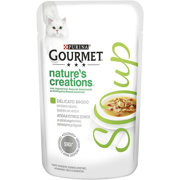 NESTLE' PURINA  GOURMET SOUP CON FILETTI DI TONNO NATURALE E GUSTOSE VERDURE 