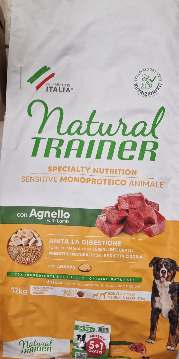 NATURAL TRAINER SPECIALTY NUTRITION SENSITIVE MONOPROTEICO ADULT MEDIUM/MAXI AGNELLO 