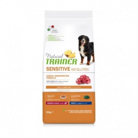 TRAINER NATURAL SENSITIVE NO GLUTEN ADULT MEDIUM/MAXI AGNELLO Cani