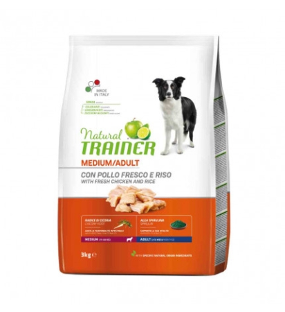 TRAINER NATURAL ADULT MEDIUM CON POLLO FRESCO E RISO Cani