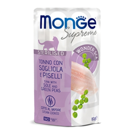 MONGE SUPREME STERILISED TONNO CON SOGLIOLA E PISELLI Gatti