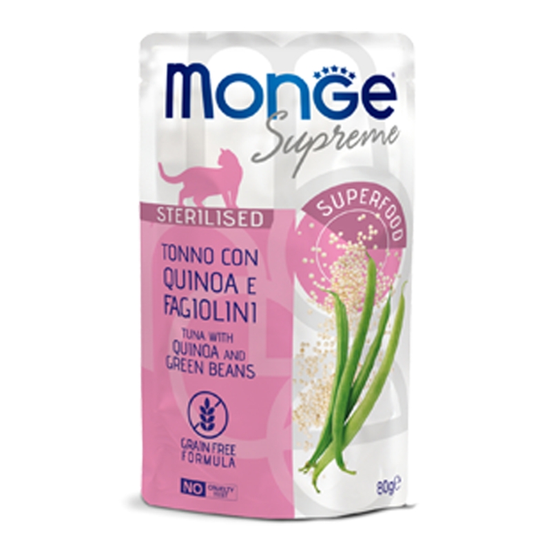 MONGE SUPREME STERILISED TONNO CON QUINOA  FAGIOLINI