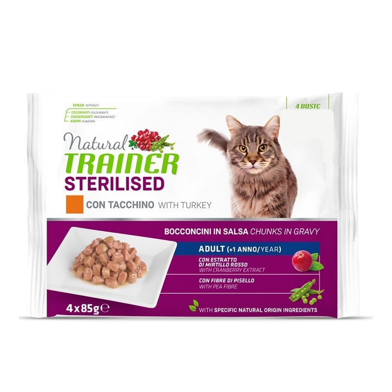 TRAINER NATURAL FELINE FLOWPACK ADULT STERILISED CON TACCHINO 