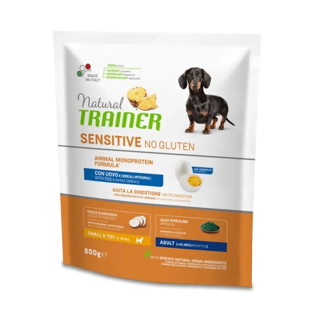 NATURAL TRAINER DOG SENSITIVE NO GLUTEN MINI ADULT CON UOVO E CEREALI Cani