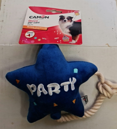 CAMON GIOCO CANE STELLA PARTY IN POLIESTERE CON INSERTO IN CORDA E SQUEAKER Cani