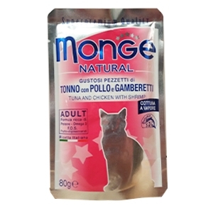 MONGE NATURAL SUPERPREMIUM COTTI A VAPORE CON TONNO, POLLO E GAMBERETTI Gatti