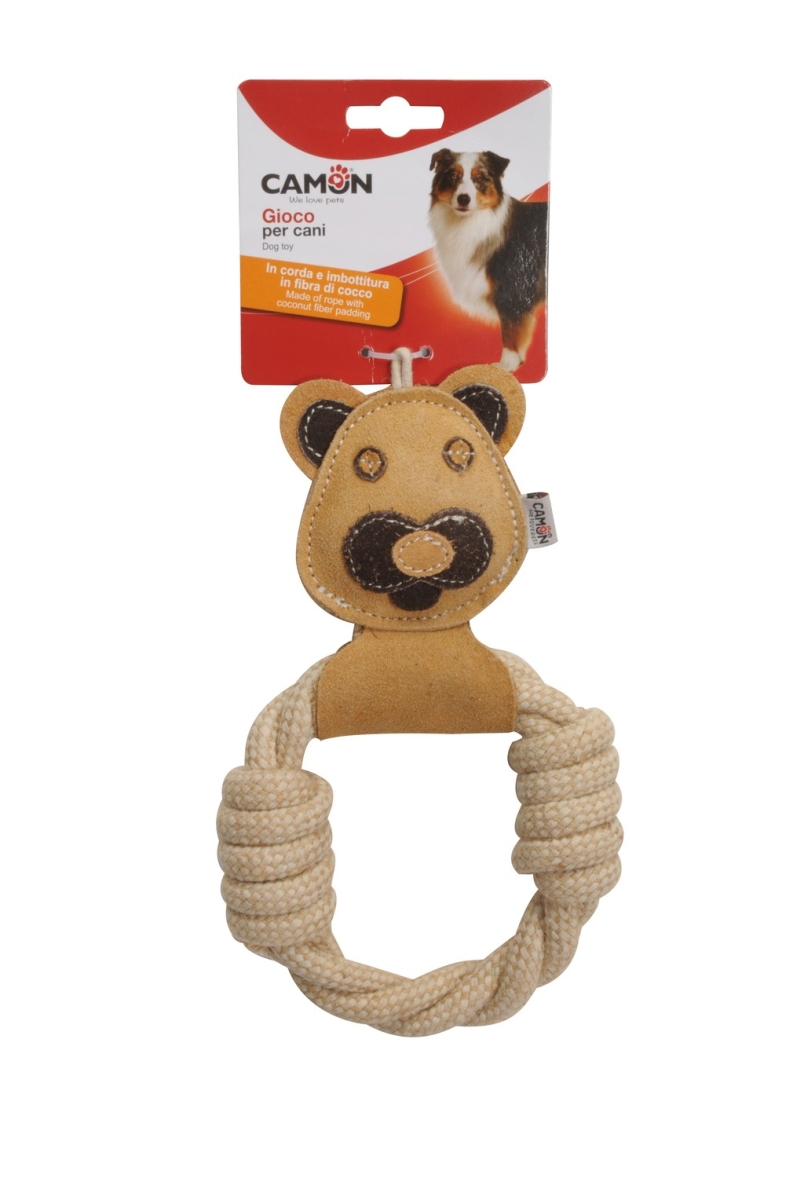 CAMON GIOCO CANE ANIMALETTO IN PELLE CON CORDA IN COTONE E  INTERNO IN FIBRA DI COCCO
