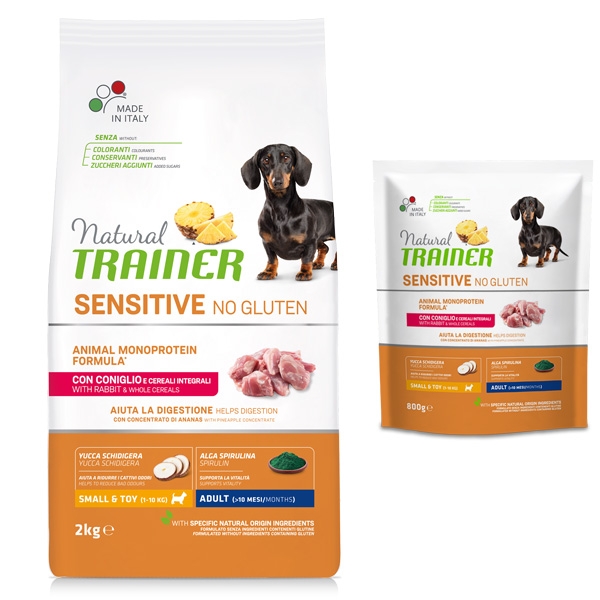 TRAINER NATURAL SENSITIVE NO GLUTEN SMALL & TOY ADULT CON CONIGLIO 