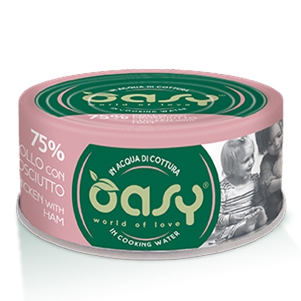 OASY WET CAT MORE LOVE POLLO CON PROSCIUTTO DI POLLO IN ACQUA DI COTTURA 