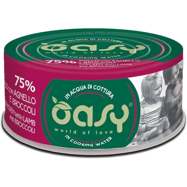 OASY WET CAT MORE LOVE POLLO CON AGNELLO E BROCCOLI IN ACQUA DI COTTURA 