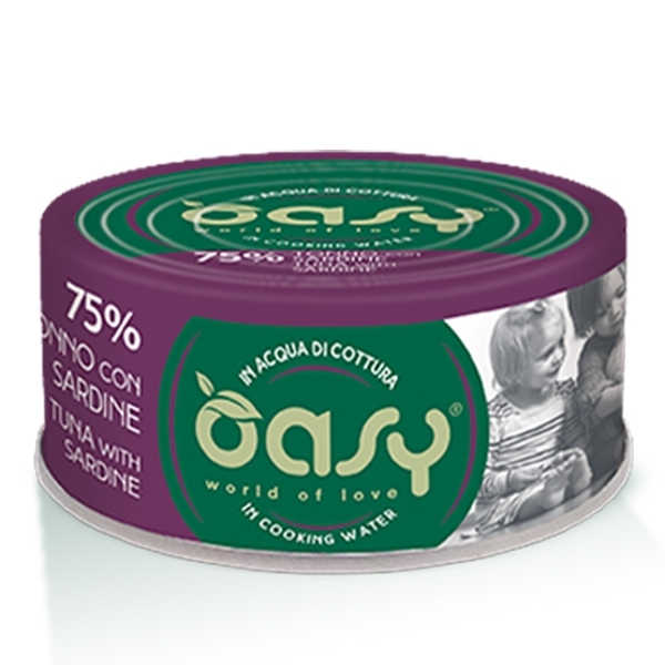 OASY WET CAT MORE LOVE TONNO CON SARDINE IN ACQUA DI COTTURA 