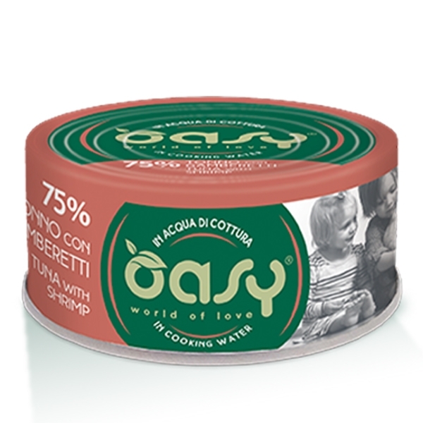OASY WET CAT MORE LOVE TONNO CON GAMBERETTI IN ACQUA DI COTTURA 