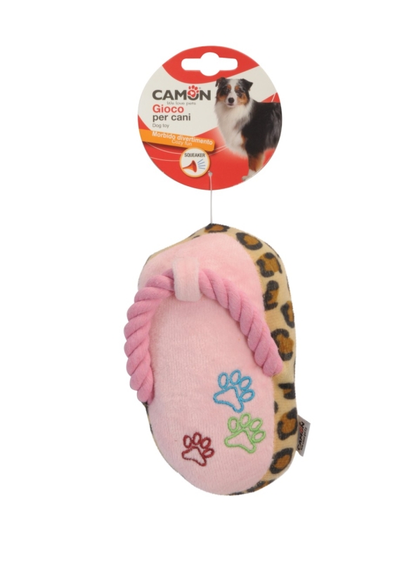 CAMON GIOCO PER CANI CIABATTINE INFRADITO IN PELUCHE CON CORDA E SQUEAKER 