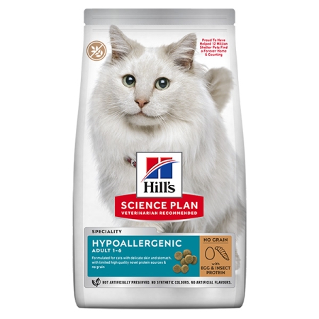 HILL'S PET NUTRITION SCIENCE PLAN CAT ADULT HYPOALLERGENIC CON UOVO E INSETTI Gatti