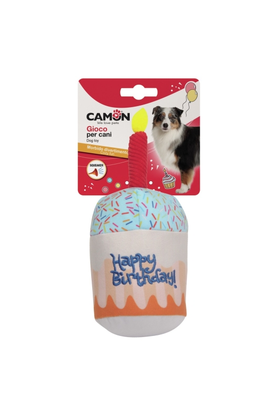 CAMON GIOCO CANE CUPCAKE HAPPY BIRTHDAY IN POLIESTERE CON SQUEAKER 