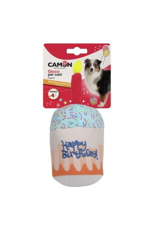 CAMON GIOCO CANE CUPCAKE HAPPY BIRTHDAY IN POLIESTERE CON SQUEAKER Cani