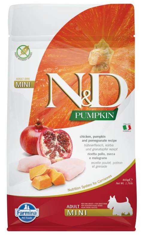 FARMINA NATURAL & DELICIOUS PUMPKIN GRAIN FREE ADULT MINI CON POLLO, ZUCCA E MELOGRANO 