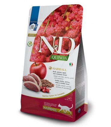 FARMINA N&D QUINOA HAIRBALL ANATRA, QUINOA, MELA E MIRTILLO ROSSO 