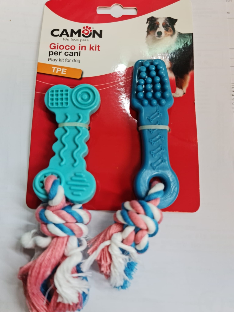CAMON GIOCO CANE SPAZZOLINO E OSSO IN TPE E CORDA 