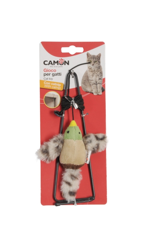 CAMON GIOCO GATTO IN POLIESTERE CON CATNIP UCCELLINO PER STIPITI DI PORTE 
