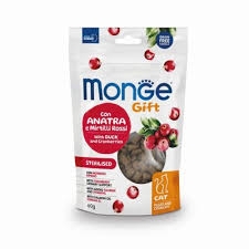 MONGE GIFT CAT FILLED AND CRUNCHY CON ANATRA E MIRTILLI ROSSI STERILISED 